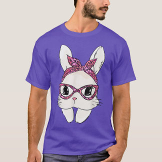 Cute Bunny Face Headband Leopard Print Glasses Eas T-Shirt