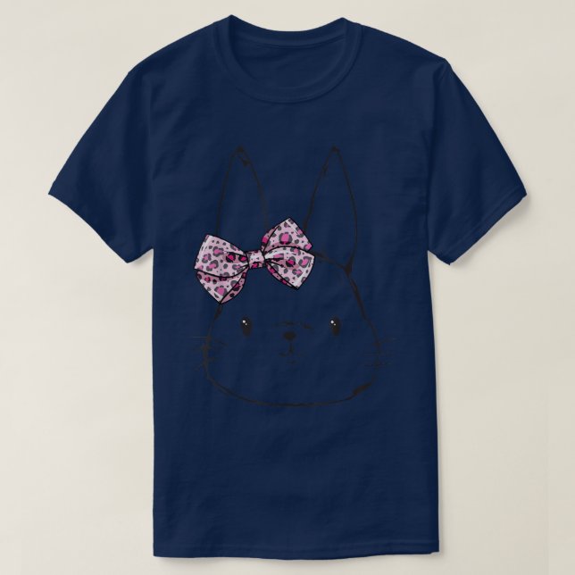 Cute Bunny Face Leopard Bow Tie Headband Easter Da T-Shirt (Design Front)