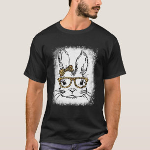 Cute Bunny Face Leopard Glasses Easter Day Bleache T-Shirt