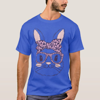 Cute Bunny Face Leopard Glasses Happy Easter  T-Shirt