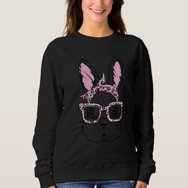 Cute Bunny Face Leopard Glasses Headband Happy Eas Sweatshirt (Front)