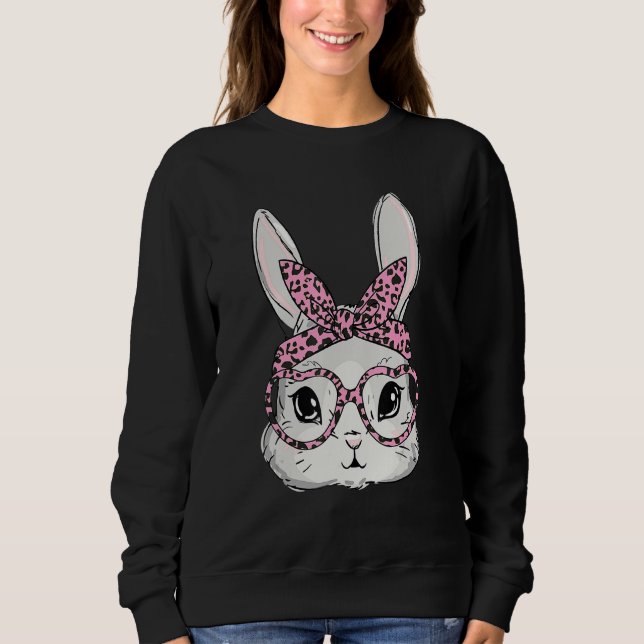 Cute Bunny Face Leopard Glasses Headband Happy Eas Sweatshirt (Front)