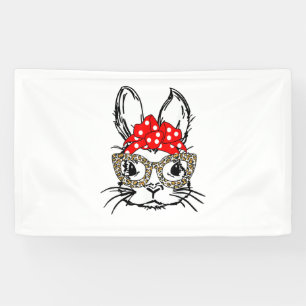 Cute Bunny Face Leopard Print Red Bandana Rabbit L Banner