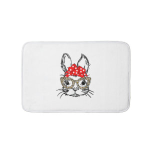 Cute Bunny Face Leopard Print Red Bandana Rabbit L Bath Mat