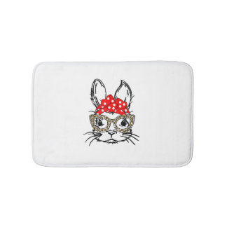 Cute Bunny Face Leopard Print Red Bandana Rabbit L Bath Mat