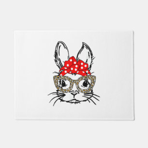 Cute Bunny Face Leopard Print Red Bandana Rabbit L Doormat