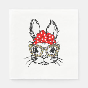Cute Bunny Face Leopard Print Red Bandana Rabbit L Napkin