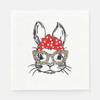 Cute Bunny Face Leopard Print Red Bandana Rabbit L Napkin