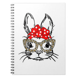 Cute Bunny Face Leopard Print Red Bandana Rabbit L Notebook