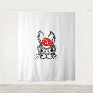 Cute Bunny Face Leopard Print Red Bandana Rabbit L Tapestry