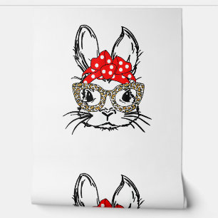 Cute Bunny Face Leopard Print Red Bandana Rabbit L Wallpaper