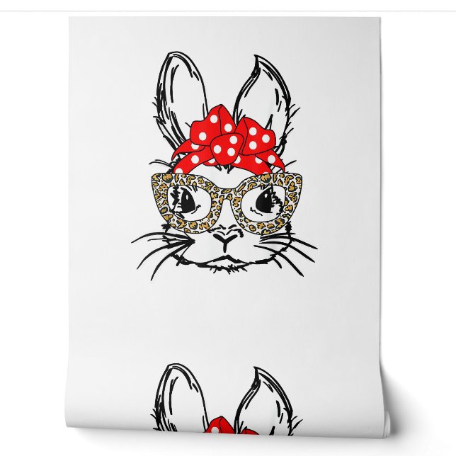 Cute Bunny Face Leopard Print Red Bandana Rabbit L Wallpaper (Unrolling)