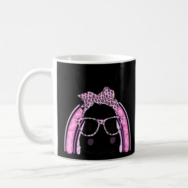 Cute Bunny Face Leopard Rainbow Tie Easter Day Gir Coffee Mug (Left)