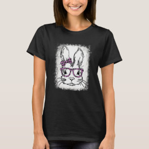 Cute Bunny Face Pink Buffalo Plaid Glasses Happy E T-Shirt