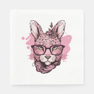 Cute Bunny Face Pink Glasses Floral Leopard Easter Napkin