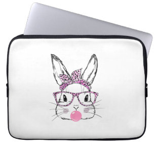 Cute Bunny Face Pink Leopard Glasses Bubblegum Eas Laptop Sleeve