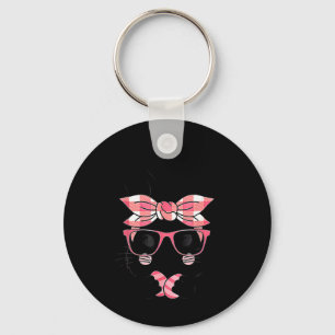 Cute Bunny Face Pink Plaid Pattern Gles Happy East Keychain