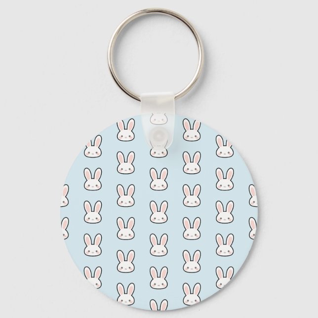 Cute Bunny Face Rabbit Pattern Keychain (Front)