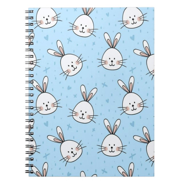 Cute Bunny Face Seamless Pattern Notebook (Front)