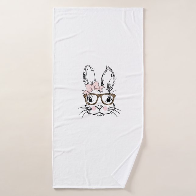 Cute Bunny Face Shirt Leopard Print Glasses EASTER (Serviette de bain)