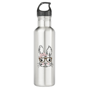 Cute Bunny Face Shirt Leopard Print Glasses EASTER 710 Ml Water Bottle