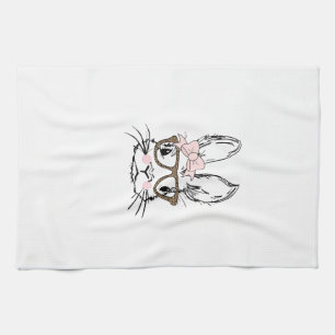 Cute Bunny Face Shirt Leopard Print Glasses EASTER Kitchen Towel