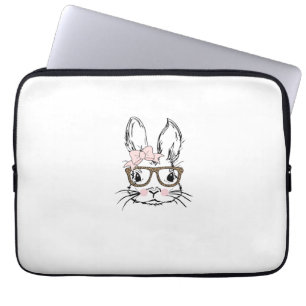Cute Bunny Face Shirt Leopard Print Glasses EASTER Laptop Sleeve