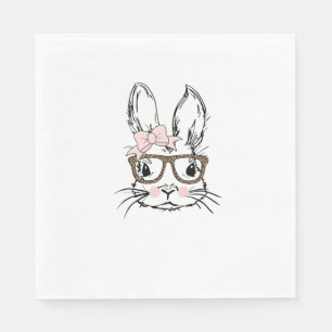 Cute Bunny Face Shirt Leopard Print Glasses EASTER Napkin