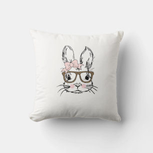 Cute Bunny Face Shirt Leopard Print Glasses EASTER Throw Pillow
