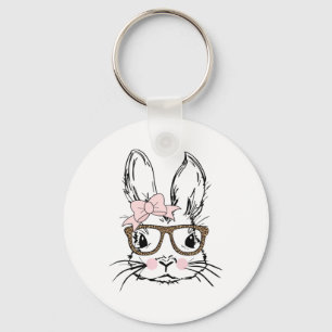 Cute Bunny Face Shirt Leopard Print Gles Easter Gi Keychain