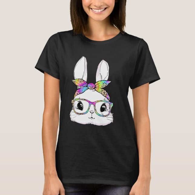 Cute Bunny Face Tie Dye Glasses Easter Day T-Shirt (Front)