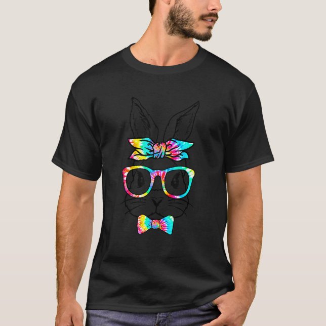 Cute Bunny Face Tie Dye Glasses Headband Happy Eas T-Shirt (Front)