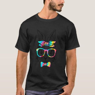 Cute Bunny Face Tie Dye Glasses Headband Happy Eas T-Shirt