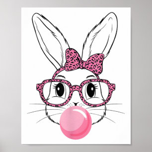 Cute Bunny Face Tie Dye Gles Coquette Bow Easter D Poster