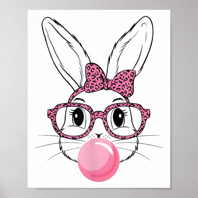 Cute Bunny Face Tie Dye Gles Coquette Bow Easter D Poster (Front)