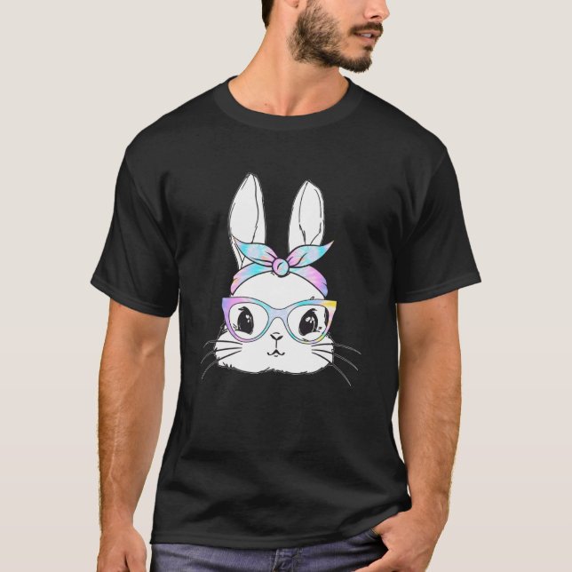 Cute Bunny Face Tie Dye Leopard Glasses Headband E T-Shirt (Front)