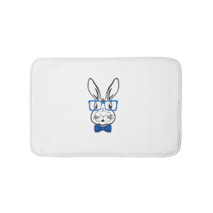 Cute Bunny Face With Blue Glasses Bow Tie Easter R Bath Mat