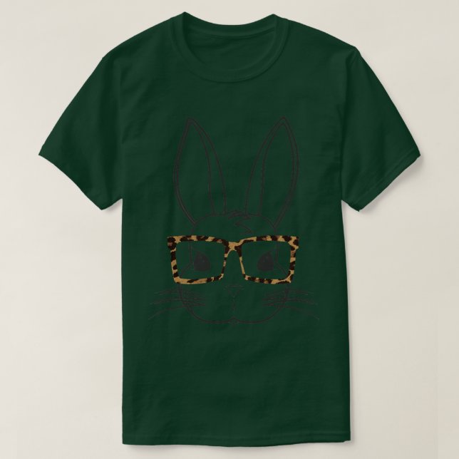 Cute Bunny Face With Leopard Glasses Easter Rabbit T-Shirt (Design Front)
