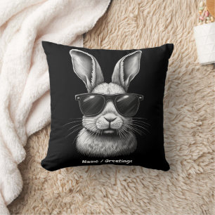 Cute Bunny Face With Sunglasses For Kids Throw Pillow