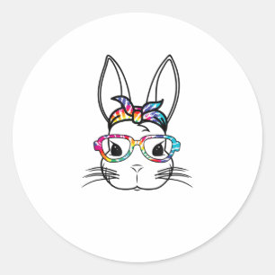 Cute Bunny Face With Tie Dye Glasses Headband East Classic Round Sticker