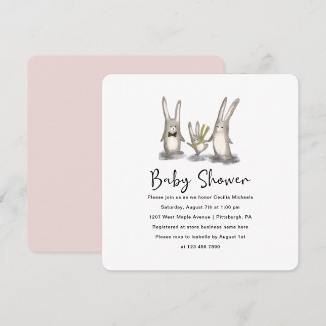 Cute Bunny Family Baby shower Invitation (Devant / Derrière)