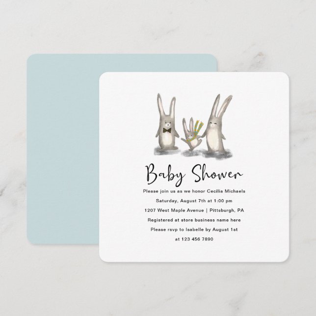 Cute Bunny Family Baby shower Invitation (Devant / Derrière)
