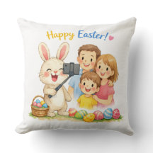 Cute Bunny Family Selfie Easter Cushion