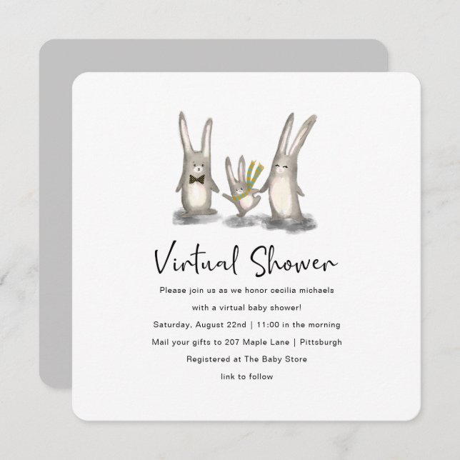 Cute Bunny Family Virtual Baby Shower Invitation (Front/Back)