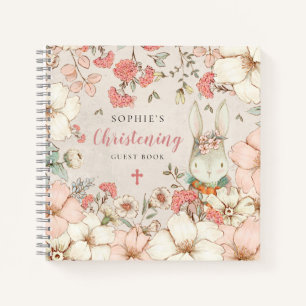 Cute Bunny Floral Christening Alternate Guest Book