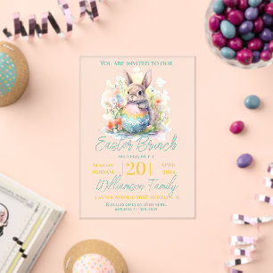 Cute Bunny Floral Easter Brunch  Acrylic Invitations