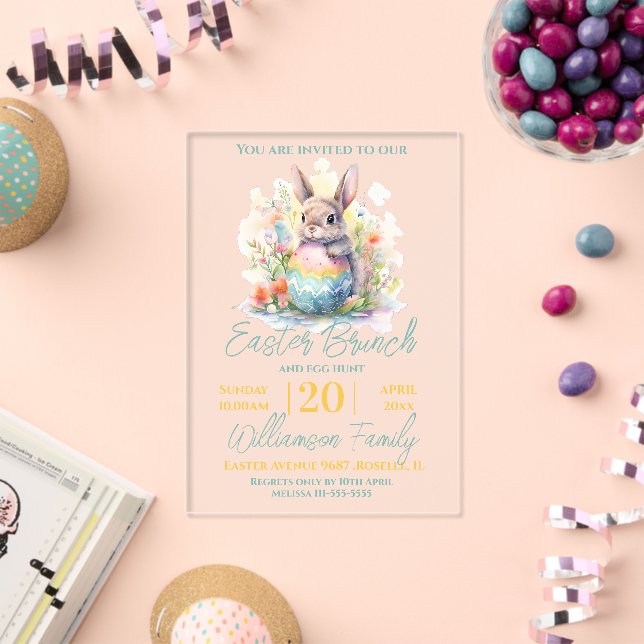 Cute Bunny Floral Easter Brunch  Acrylic Invitations (Insitu (Celebration))