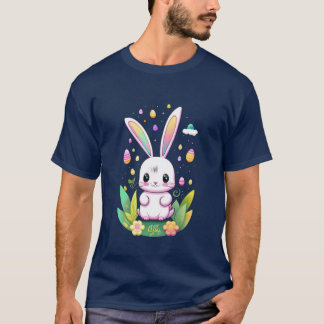 Cute Bunny Floral Glasses Happy Easter day family T-Shirt