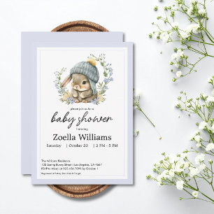 Cute Bunny Floral Spring Baby Shower Invitation