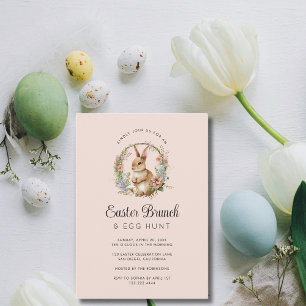 Cute Bunny Floral Wreath Easter Brunch Party Invitation